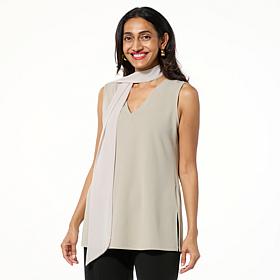 IMAN Global Chic Crepe V-Neck Top with Chiffon Scarf