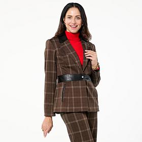 IMAN Global Chic Faux Leather Trimmed Ponte Blazer