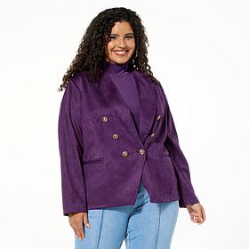 IMAN Global Chic Luxe Faux Suede Double-Breasted Blazer