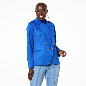 IMAN Global Chic Luxe Faux Suede Double-Breasted Blazer