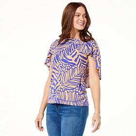 IMAN Global Chic Overlapping Flutter Sleeve Knit Top