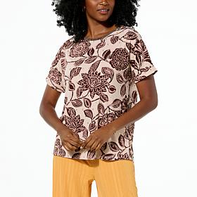 IMAN Global Chic Printed Mixed Media Top