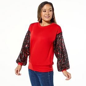 IMAN Global Chic Pullover Sweater with Sequin Sleeves