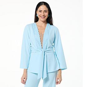 Iman Knit Lace Trim Topper with Belt