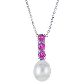 Imperial Pearls Cultured Pearl and Created Pink Sapphire Necklace
