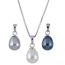 Imperial Pearls Dyed Black and Gray Cultured Pearl Pendants w/Chain