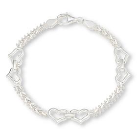 Imperial Silver Double-Heart Wheat Chain Bracelet
