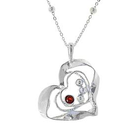 Israel Arts Sterling Silver Garnet Abstract Heart Necklace