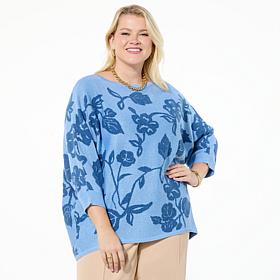Jaclyn Smith Bouclé Jacquard Batwing-Sleeve Top