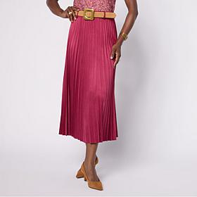 Jaclyn Smith Faux Suede Pleated Skirt with Belt