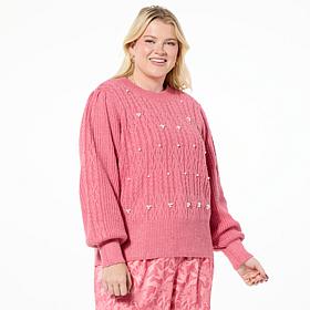 Jaclyn Smith Puff-Sleeve Cable Knit Sweater