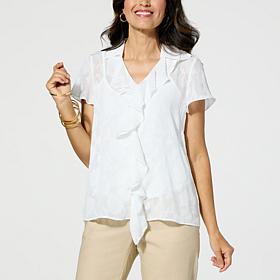 Jaclyn Smith Short-Sleeve Ruffle Front Printed Top with Camisole