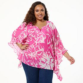 Jaclyn Smith Splitneck Caftan Top with Cami and Ruffle Sleeves