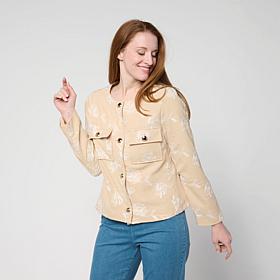 Jaclyn Smith Woven Floral-Embroidered Buttoned Jacket