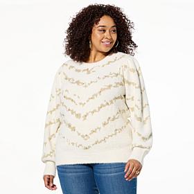 Jaclyn Smith Zebra Print Chainette Jacquard Sweater with Beads