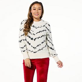 Jaclyn Smith Zebra Print Chainette Jacquard Sweater with Beads