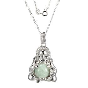 Jade of Yesteryear Green Jade and Cubic Zirconia Buddha Pendant/Chain