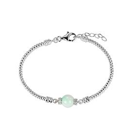 Jade of Yesteryear Sterling Silver Green Jade and CZ Ribbed Bracelet