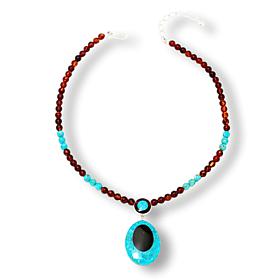 Jay King Amber and Turquoise Inlay Drop Reversible Necklace
