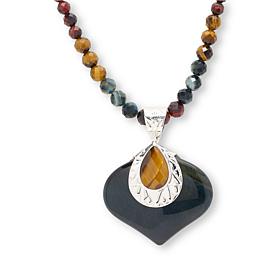 Jay King Blue Hawk's Eye & Tiger Eye Pendant with Bead Necklace