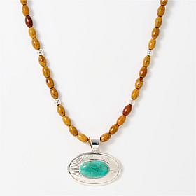 Jay King Chilean Turquoise and Jarosite Pendant with Beaded Necklace