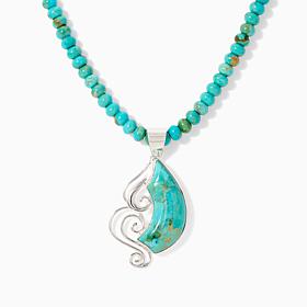 Jay King Kingman Turquoise Pendant w/ Beaded Necklace, Sterling Silver