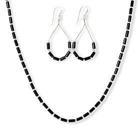 Jay King Midnight Chalcedony Beaded Necklace and Hoop Earrings Set
