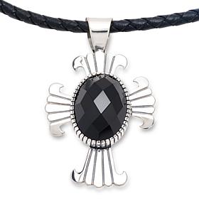 Jay King Midnight Chalcedony Cross Pendant with Leather Cord Necklace