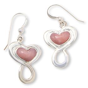Jay King Peruvian Pink Opal Sterling Silver Heart Drop Earrings
