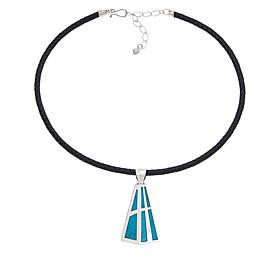 Jay King Turquoise Inlay Pendant with Black Leather Cord Necklace