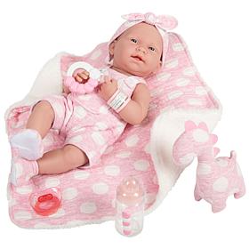 JC Toys La Newborn 15" Real Girl Baby Doll, Pink Outfit and Dinosaur