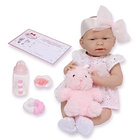 JC Toys La Newborn 15" Real Girl Baby Doll White Eyelet Dress