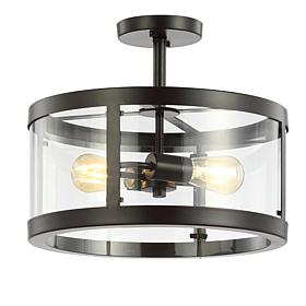 Jonathan Y Black Herndon 2-Light 15 in. Iron/Glass LED Flush Mount