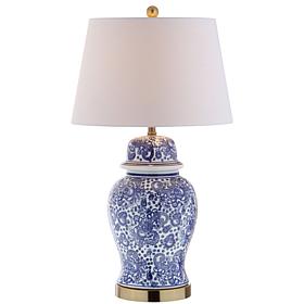JONATHAN Y Blue and White Ellis 29.5" Ceramic LED Table Lamp