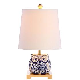 JONATHAN Y Blue White Justina 16" Ceramic Mini LED Table Lamp