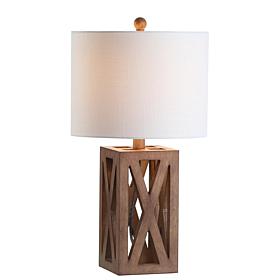 Jonathan Y Brown Stewart 21.5" Wood LED Table Lamp
