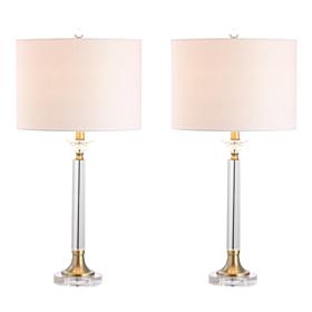 JONATHAN Y Clear Gold Mark 28" Crystal & Metal LED Set of 2 Table Lamp