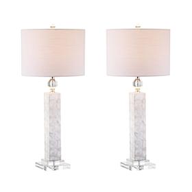 JONATHAN Y White Bailey 32" Seashell LED Set of 2 Table Lamps