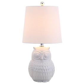 JONATHAN Y White Owl Hoot 20.5" Ceramic Mini LED Table Lamp
