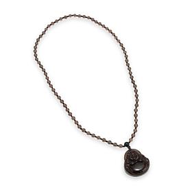KALIFANO 25" Gemstone Carved Laughing Buddha Beaded Drop Necklace