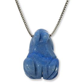 KALIFANO Carved Gemstone Frog 30" Stainless Steel Necklace