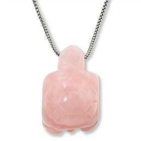 KALIFANO Carved Gemstone Turtle 30" Stainless Steel Necklace