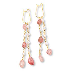 KALIFANO Gemstone and Cultured Pearl Chain-Link Dangle Earrings