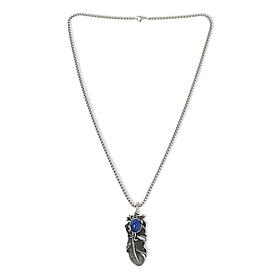KALIFANO Stainless Steel Lapis "Feather" Pendant with Chain Necklace
