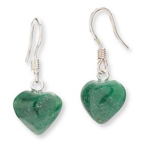 KALIFANO Sterling Silver Green Aventurine Heart Drop Earrings