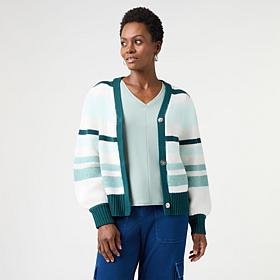 KAP by Kaphill Striped Puff Sleeve Cardigan