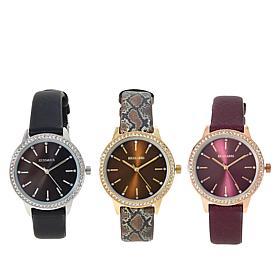 Kessaris Set of 3 Faux Leather Strap Watches