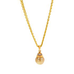 Kwan Collections Golden South Sea Pearl and Zircon Pendant with Chain