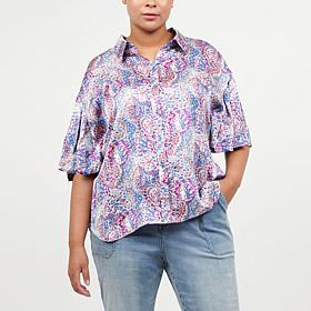 La Joie Flutter-Sleeve Button Front Printed Blouse