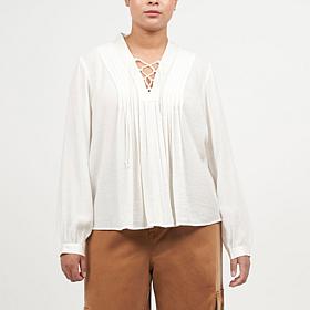 La Joie Micro Crepe Lace-Up Pleated Blouse